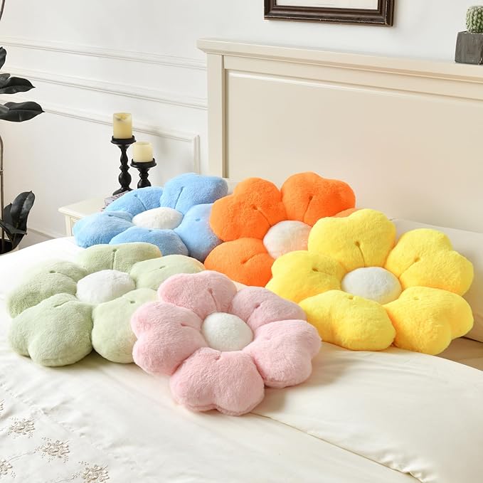 Flower Pillow, Flower Shaped Pillow Decorative Throw Pillows for Bed Couch, Cute Daisy Pillow Dorm Decor Floor Seating Cushion (Yellow, 19.6 Inches)