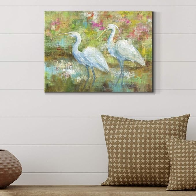 Renditions Gallery Canvas Nature Wall Art Modern Paintings Decorations Elegant White Egrets Abstract Multicolored Bontanical Wall Hanging Artwork for Bedroom Office Kitchen - 12"x18" LT33