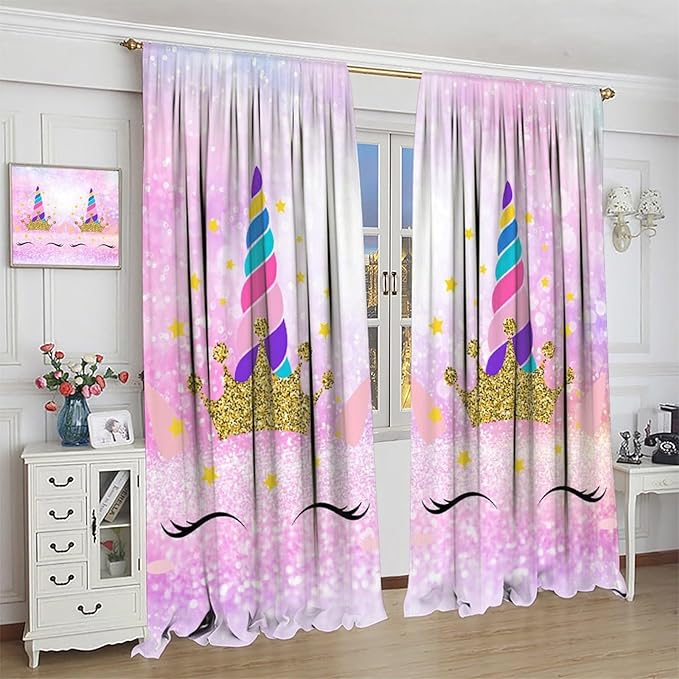 Kids Unicorn Curtains Kids Girls Boys Rainbow Unicorn Pattern Blackout Curtains Bedroom Curtains 63x72 Inches 2 Panels