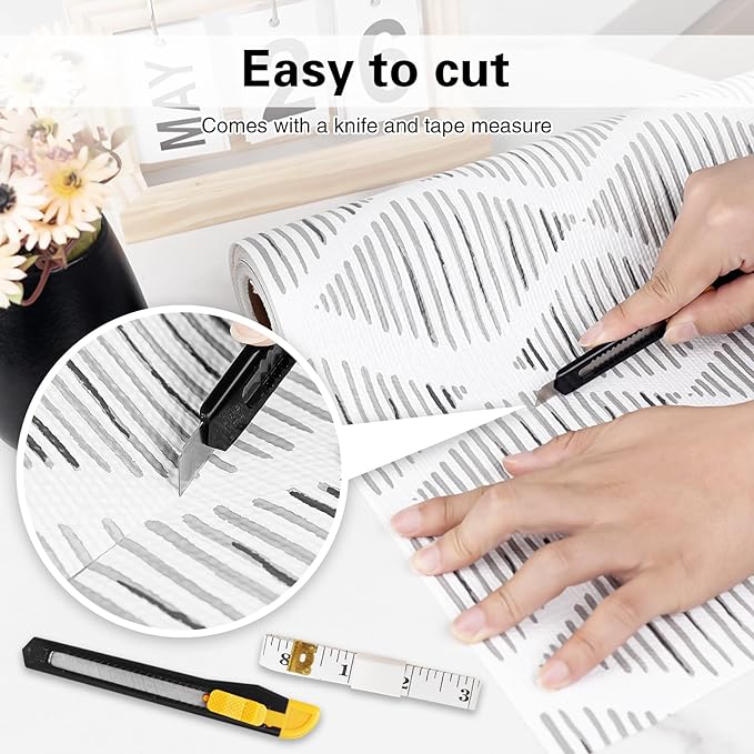 Shelf and Drawer Liner for Kitchen Cabinet-24 in x 20 FT Non-Adhesive Cabinet Liners for Shelves Non-Slip Waterproof Kitchen Drawer Liners Contact Paper Shelf Paper with Knife and Tape Measure