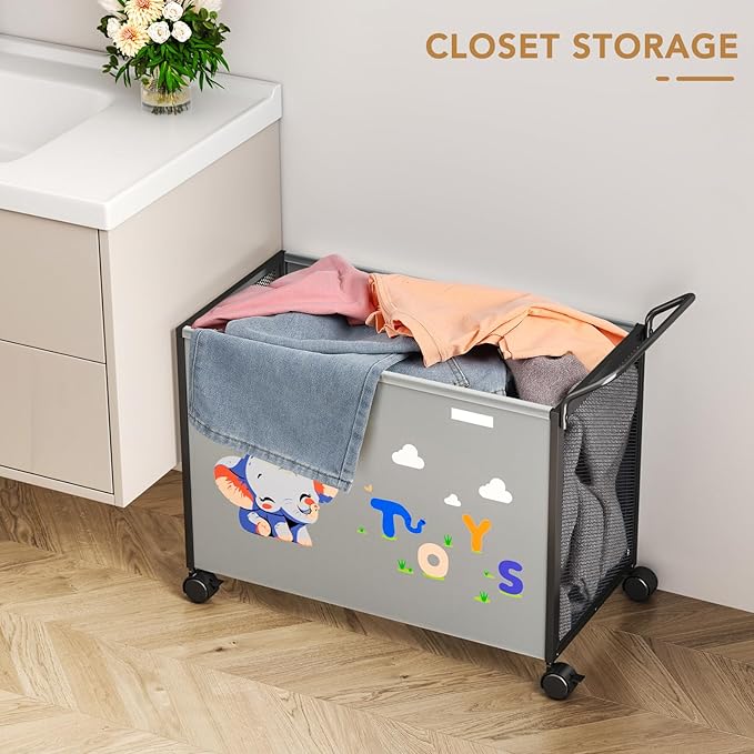 Toy Box Toy Storage - 72L Kids Toy Organizer with Wheels Toy Chest Storage Bins with Lids, Toy Boxes for Girls Boys, Stuffed Animals, Clothes, Bedroom, Living Room (grey)