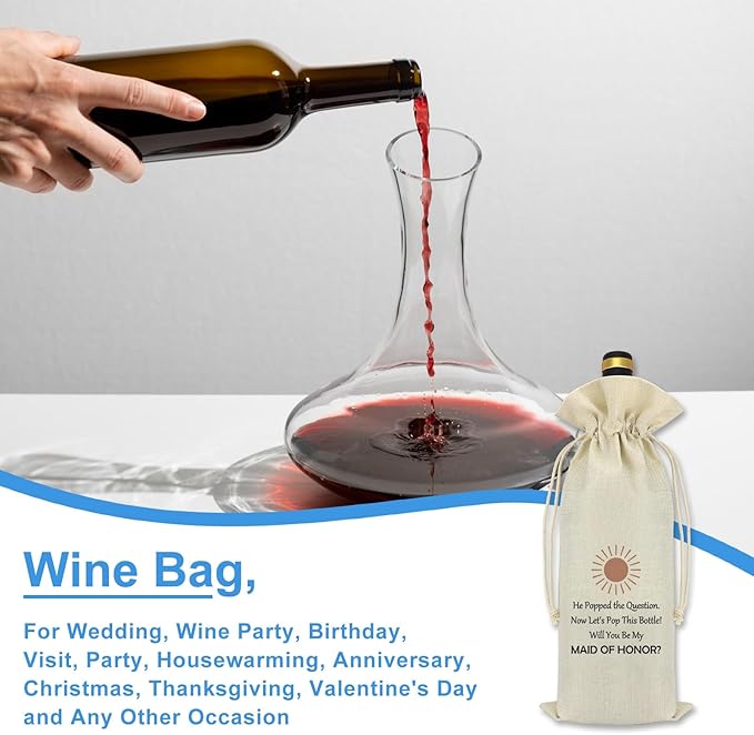 Maid of Honor Proposal Gifts Bridesmaid Gift from Bride Engagement Wine Bag Gift for Women Wedding Day Bridal Party Bachelorette Gifts for Bridesmaids Matron of Honor Friend Sister Wine Bottle Bag