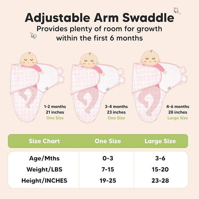 3-Pack Organic Baby Swaddle Sleep Sacks - Newborn Swaddle Sack, Ergonomic Baby Swaddles 0-3 Months, Swaddles for Newborns, Baby Sleep Sack, Baby Swaddle Blanket Wrap,Baby Essentials(Blossom)