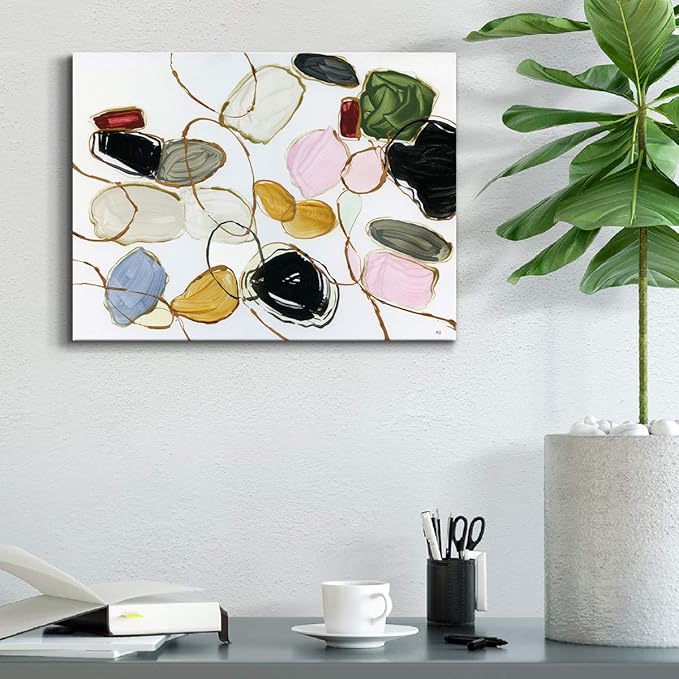 Renditions Gallery Canvas Wall Art Modern Paintings Decorations Colorful Brushstroke Jewels Abstract Watercolor Wall Hanging Artwork Prints for Bedroom Office Kitchen - 18"x27" LT33