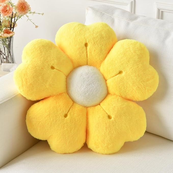 Flower Pillow, Flower Shaped Pillow Decorative Throw Pillows for Bed Couch, Cute Daisy Pillow Dorm Decor Floor Seating Cushion (Yellow, 19.6 Inches)