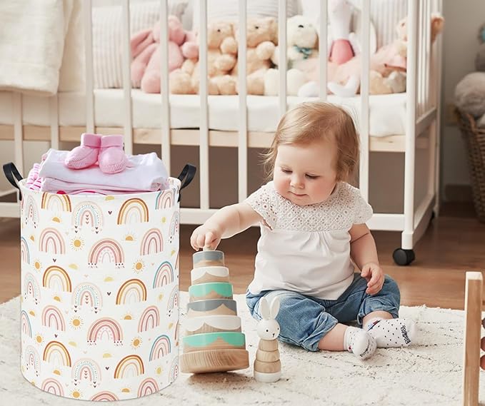 Rainbow Kids Laundry Basket Baby Hamper Rainbow Toy Storage Bin for Boys Room Decor Baby Nursery Hamper Gift Baskets for Bedroom Bathroom(Sun Rainbow)