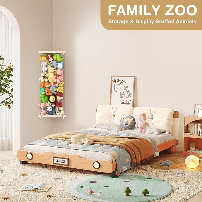Kids Stuffed Animal Storage Organizer - Corner Stuff Animal Holder for Kids with Length Adjustable - Plush Toys Wall Storage for Nursery Playroom Bedroom (Ivory)