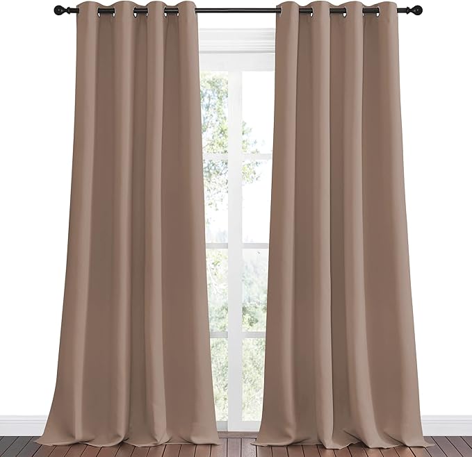 NICETOWN Bedroom Blackout Curtains and Drapes - Window Treatment Thermal Insulated Solid Grommet Blackout Draperies for Bedroom (Set of 2 Panels, 55 by 90 Inch, Cappuccino)