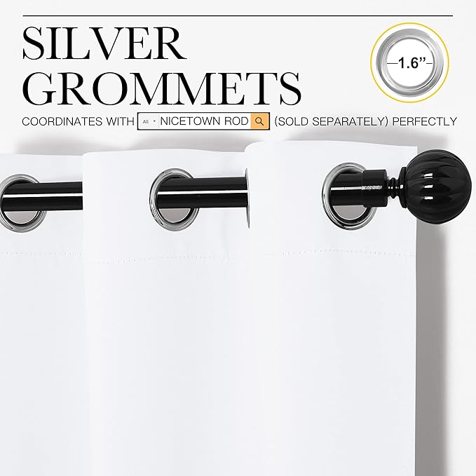 NICETOWN White Curtains for Sliding Door - 55 by 96, 2 Pieces, Blocking Out 50% Sunlight Window Treatment Modern Design Grommet Curtain Panels for Dining Room