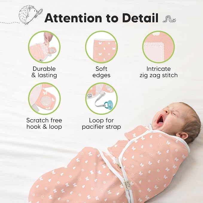 3-Pack Organic Baby Swaddle Sleep Sacks - Newborn Swaddle Sack, Ergonomic Baby Swaddles 0-3 Months, Swaddles for Newborns, Baby Sleep Sack, Baby Swaddle Blanket Wrap,Baby Essentials(Butterflies)