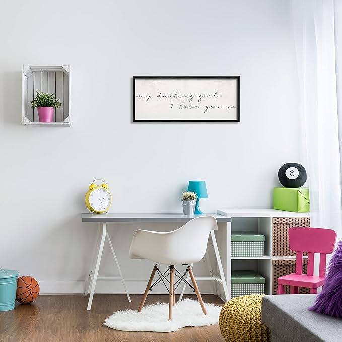 Stupell Industries Darling Girl I Love You So Sentiment Soft Typography, Designed by Daphne Polselli Black Framed Wall Art, 13 x 30, Off- White