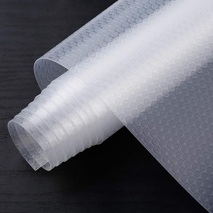 HooTown Refrigerator, Fridge Shelf Liners and Drawer Mats 11.8 Inch Wide x 19.6 Feet Long, Non Adhesive EVA Plastic Washable Waterproof Pads for Kitchen Cabinet, Pantry Closet, Cupboard, Transparent