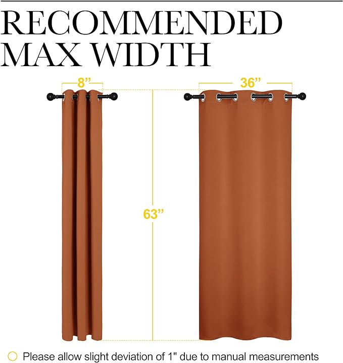 NICETOWN Bedroom Halloween Curtains 63 inches Long, Privacy and Thermal Insulated Blackout Drapes for Windows (Burnt Orange, 1 Pair, 42 x 63 inches)