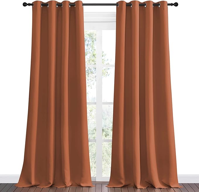 NICETOWN Halloween Burnt Orange Blackout Curtains for Sliding Door - 55 by 96, 2 Pieces, Blocking Out Sunlight Window Treatment Modern Design Grommet Curtain Panels for Dining Room
