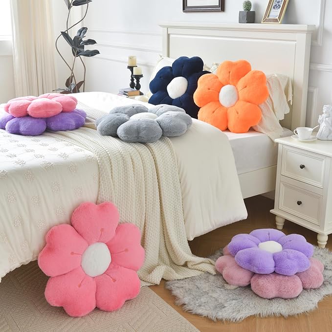Flower Pillow, Flower Shaped Pillow Decorative Throw Pillows for Bed Couch, Cute Daisy Pillow Dorm Decor Floor Seating Cushion (Hot Pink, 19.6 Inches)