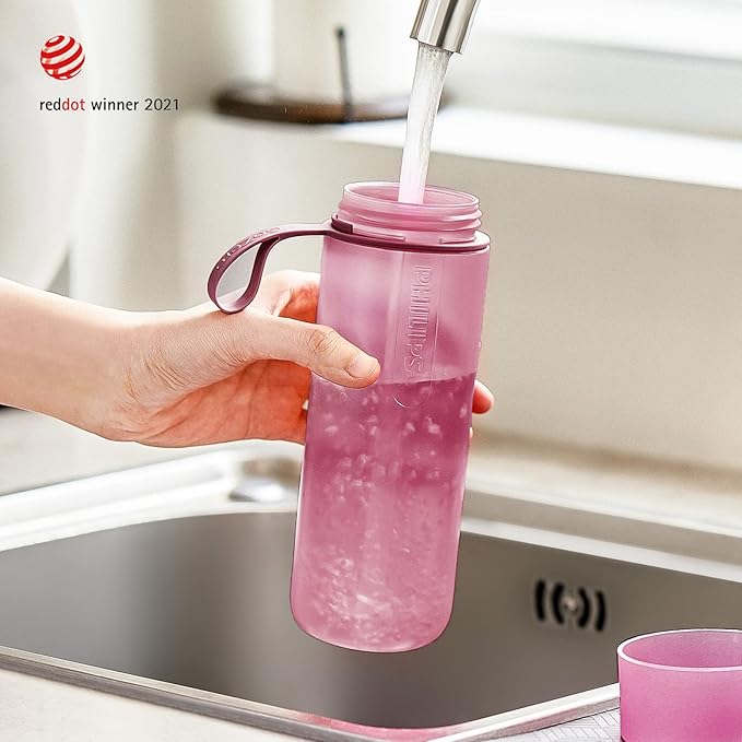 PHILIPS Water GoZero Active BPA-Free Water Bottle with Fitness Tap Water Filter, Sport Squeeze Water Bottle, Lightweight, 24 oz with Fitness Filter, Plum