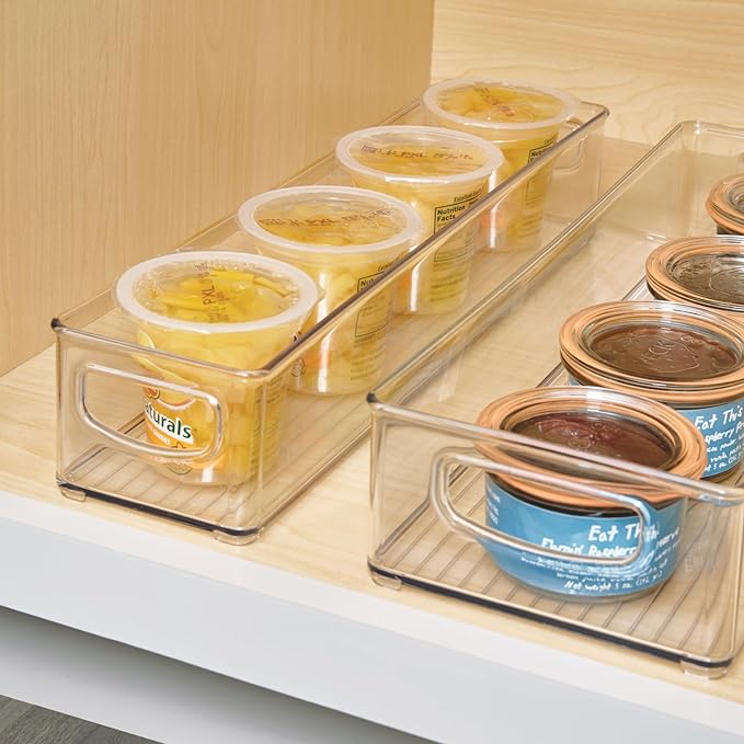 IDesign BPA-Free Plastic Pantry and Kitchen Storage, Freezer and Fridge Organizer Bin with Easy Grip Handles – 16" x 4" x 3", Clear