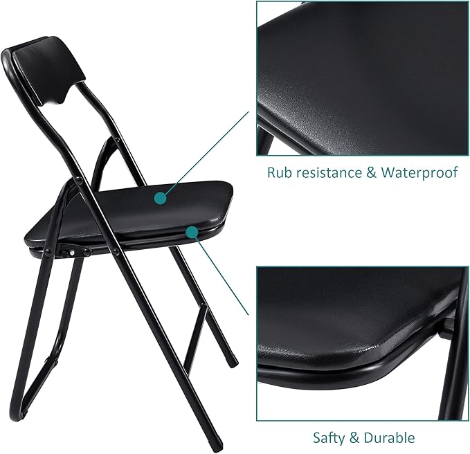 VECELO Kids Folding Activity Table and Chairs 5 Pcs, Portable, with Ultra Soft PU Padded Cushion, 5 Piece Set, Black