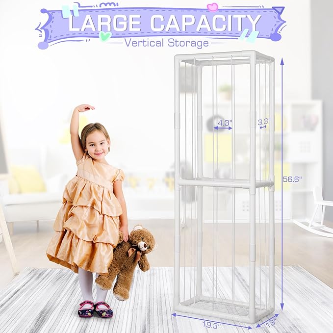Trycooling Stuffed Animal Storage Zoo Stuffed Animal Holder Space Save Vertical Stuffed Animals Storage PVC with Elastic Band and Net for Playroom Birthday Gift for Bedroom Nursery (White 1)