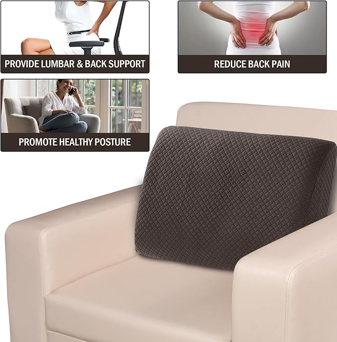MABOZOO Memory Foam Back Support Cushion for Recliner Chair,Lumbar Support Pillow for Elderly,Extra Large Lumbar Support Pillow with Extension Straps,Dark Coffee