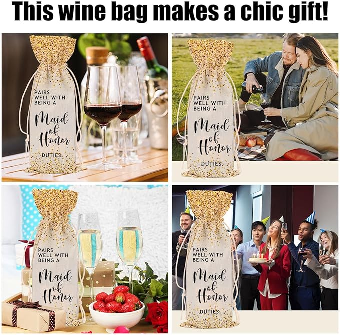 Maid of Honor Gifts Bridal Shower Gifts Wedding Wine Bag Bachelorette Gifts for Bride Fiance Gifts for Women Men Friend Him Her Lady Bachelorette Party Wine Bags
