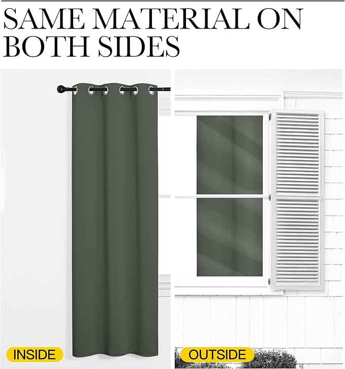 NICETOWN Thermal Curtains for Kids Room, Window Treatment Thermal Insulated Solid Grommet Blackout Drape Panels for Bedroom (Dark Mallard, Set of 2, 34 by 84 inches)