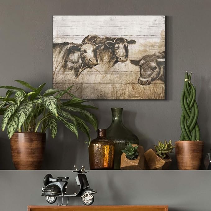 Renditions Gallery Canvas Animal Wall Art Modern Decorations Paintings Vintage Sepia Cows Abstract Black & White Farmhouse Artwork Prints for Bedroom Office Kitchen - 8"x12" LT33