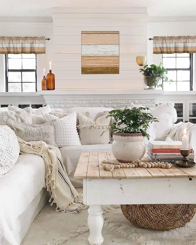 Farmhouse Kitchen Curtains Summer Fall Valances for Windows ,Brown Beach Fall Rod Pocket Country Window Treatment for Kitchen/Living Room/Bedroom/ Bathroom,60" X 18" -1 Panel, Rustic Barn Wood Texture