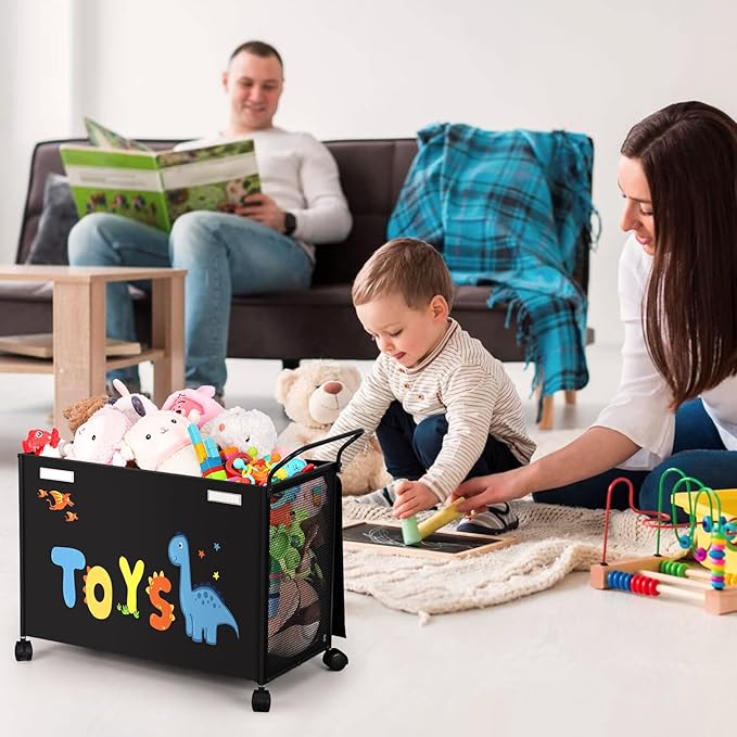 Toy Box Toy Storage - 72L Kids Toy Organizer with Wheels Toy Chest Bins with Lids, Toy Boxes for Girls Boys,Toddlers, Stuffed Animals, Living Room (Black)