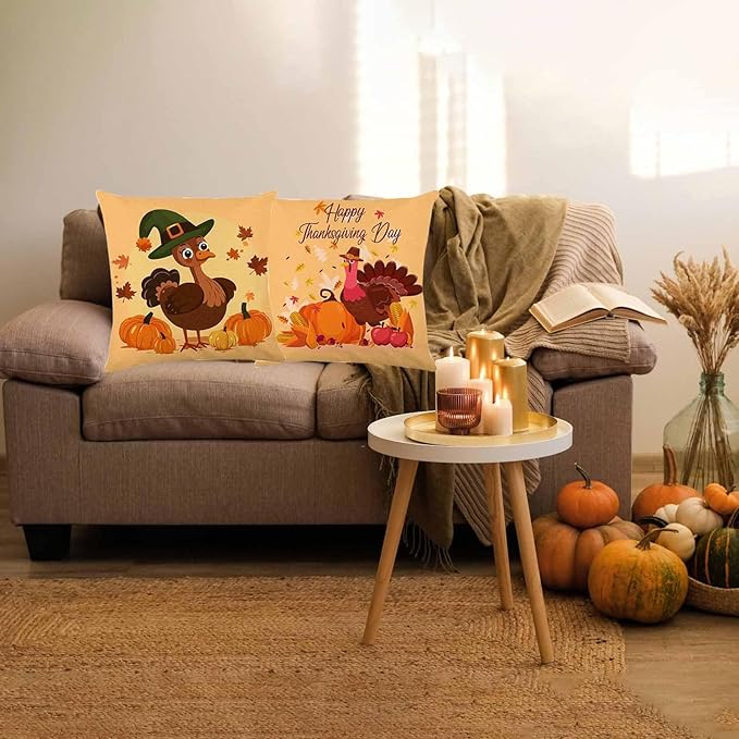 Fall Decorations for Home, Fall Pillow Covers 18x18 Set of 4, Thanksgiving Decorations Autumn Cushion Case for Couch(Fall09)