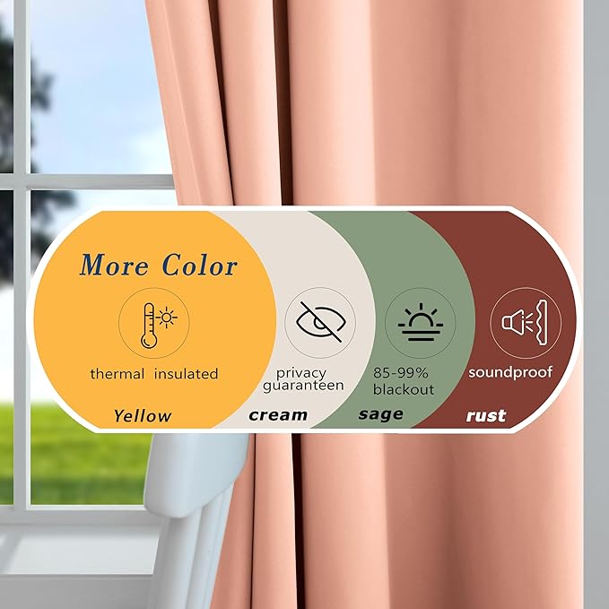 Mrs.Naturall Blush Pink Curtains 2 Panels for Girls Bedroom,Blackout Grommet Boho Neutral Room Darkening Dusty Rose Gold Curtains for Nursery Living Room,84 Inches Long