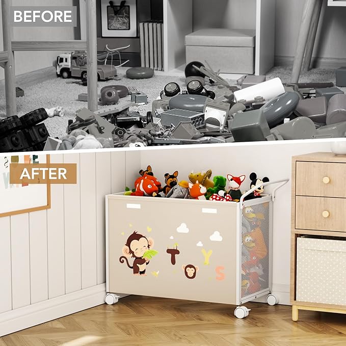 Toy Box Toy Storage - 72L Kids Toy Organizer with Wheels Toy Chest Storage Bins with Lids, Toy Boxes for Girls Boys, Stuffed Animals, Clothes, Bedroom, Living Room (beige)