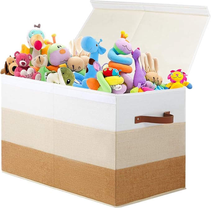 Large Toy Box Chest with Divider, Sturdy Toy Storage Organizer Bin Baskets with Lid for Kids, Boys, Girls, Nursery, Living Room, Bedroom, Playroom, Closet, 25"x13" x16"(Gradient Yellow)