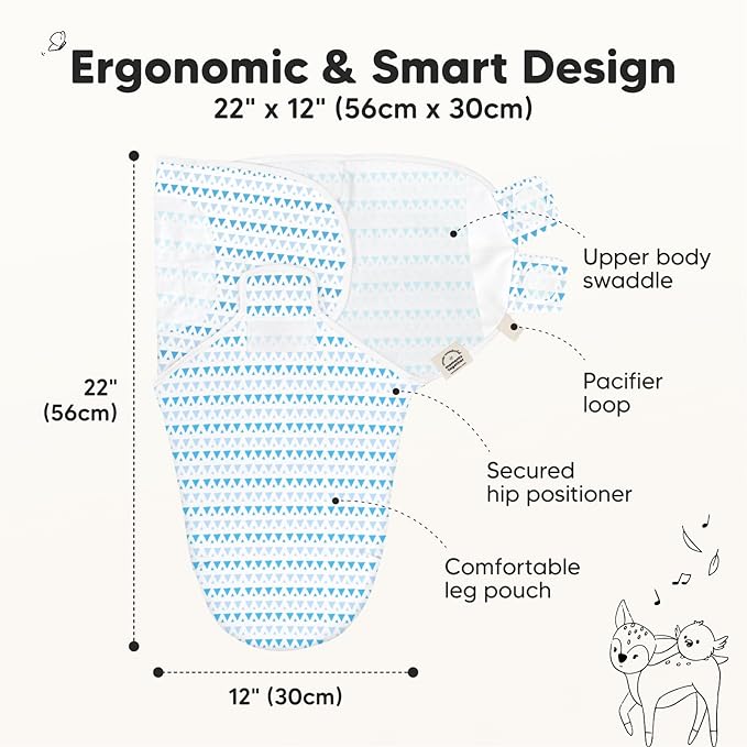3-Pack Organic Baby Swaddle Sleep Sacks - Newborn Swaddle Sack, Ergonomic Baby Swaddles 0-3 Months, Swaddles for Newborns, Baby Sleep Sack, Baby Swaddle Blanket Wrap, Baby Essentials (Storm)