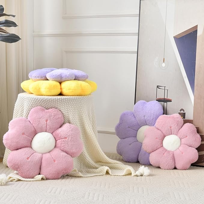 Flower Pillow, Flower Shaped Pillow Decorative Throw Pillows for Bed Couch, Cute Daisy Pillow Dorm Decor Floor Seating Cushion (Yellow, 19.6 Inches)