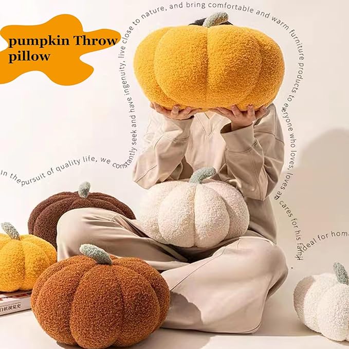 Pumpkin Pillow - Halloween Pumpkin Throw Pillow Green 3D Simulated Pumpkin Pillows Fleece Stuffed Pumpkins Decoration for Thanksgiving Halloween Bedroom Fall Decorative (Green, 9 inch)