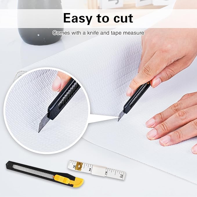 Shelf and Drawer Liner for Kitchen Cabinet-12 in x 30 FT Non-Adhesive Cabinet Liners for Shelves Non-Slip Waterproof Kitchen Drawer Liners Contact Paper Shelf Paper with Knife and Tape Measure
