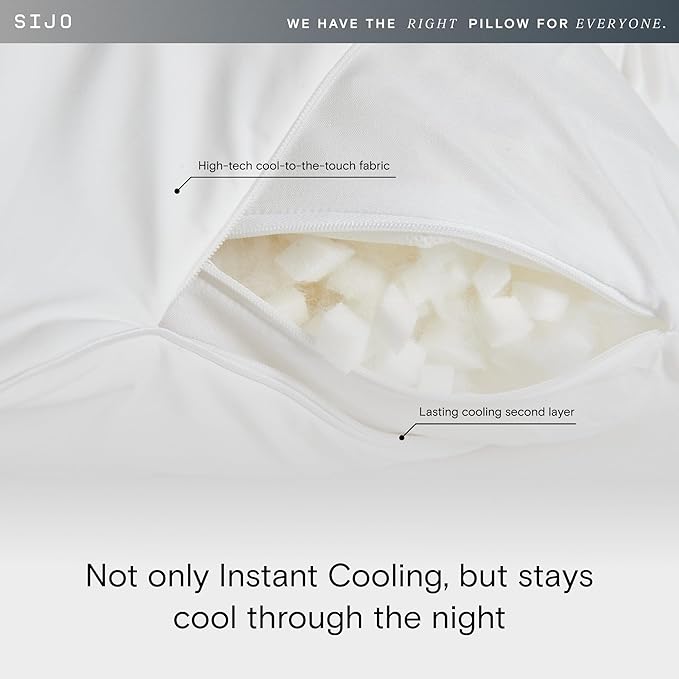 Sijo Premium Adjustable Bed Pillow, Lasting Cooling Surface, Shredded Memory Foam Pillows, Medium Firm, Perfect for Back, Side and Stomach Sleeper (Queen)