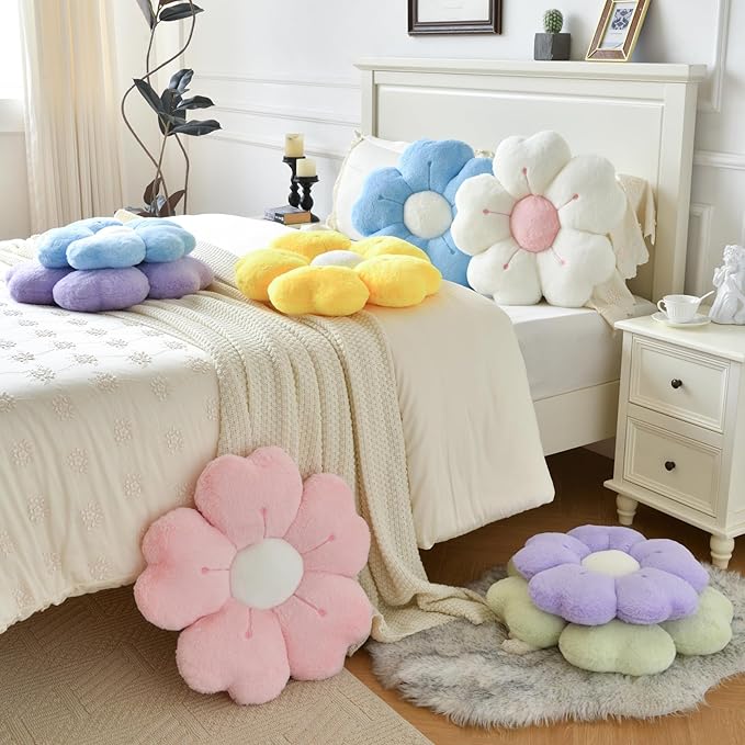 Flower Pillow, Flower Shaped Pillow Decorative Throw Pillows for Bed Couch, Cute Daisy Pillow Dorm Decor Floor Seating Cushion (Yellow, 19.6 Inches)