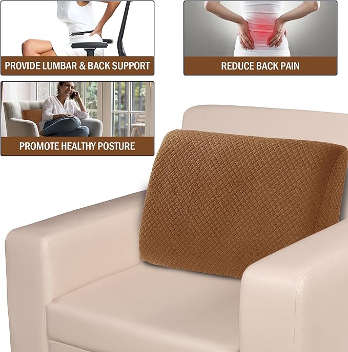 MABOZOO Memory Foam Back Support Cushion for Recliner Chair,Lumbar Support Pillow for Elderly,Extra Large Lumbar Support Pillow with Extension Straps,Coffee