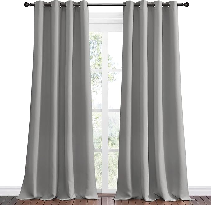 NICETOWN Silver Grey Room Darkening Curtain Panels 96" Long for RV, Play Room, Studio, Heat Block Out and Keep Warm Drapes Window Treatment Drapes for Doorway Entryway Patio (55" Width, 2 Panels)