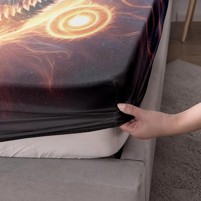 AILONEN Boys Wolf Fitted Sheet Set Twin Wolf Bed Sheet Set, Wildlife Animal Theme Fitted Sheet with 2 Pillowcases,3 Pieces Ice and Fire Light Wolves Print Fitted Sheet Set