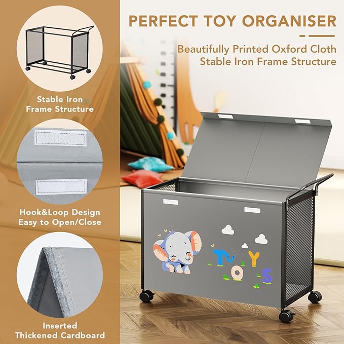 Toy Box Toy Storage - 72L Kids Toy Organizer with Wheels Toy Chest Storage Bins with Lids, Toy Boxes for Girls Boys, Stuffed Animals, Clothes, Bedroom, Living Room (grey)