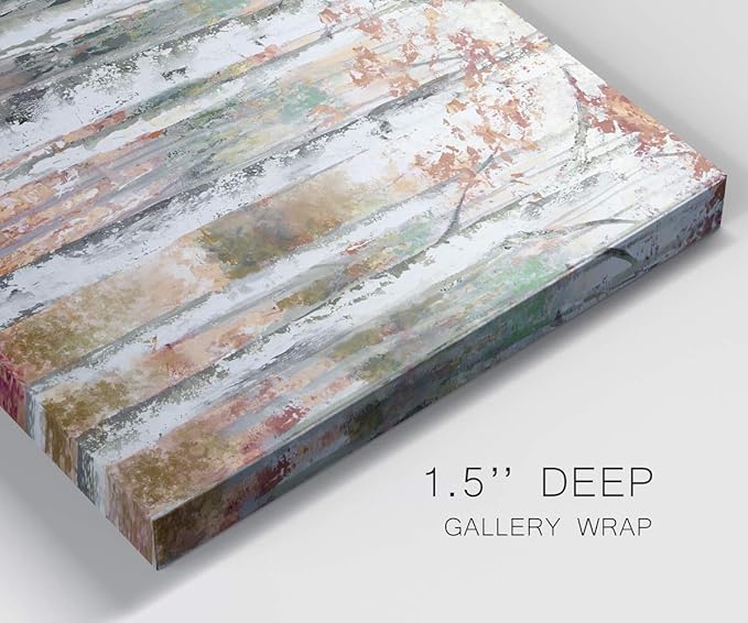 Renditions Gallery Canvas Nature Wall Art Modern Paintings Decorations Autumn Birch Forest Rustic Abstract Vibrant Foliage Wall Hanging Artwork for Bedroom Office Kitchen - 32"x48" LT33