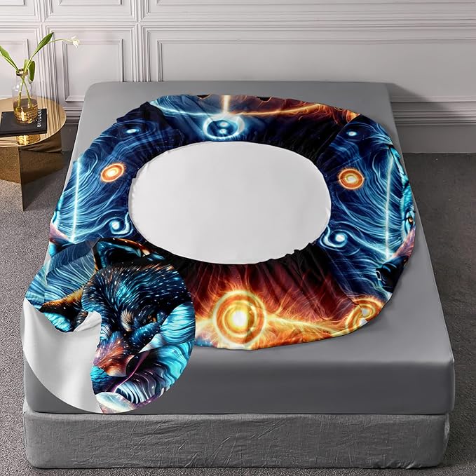 AILONEN Boys Wolf Fitted Sheet Set Twin Wolf Bed Sheet Set, Wildlife Animal Theme Fitted Sheet with 2 Pillowcases,3 Pieces Ice and Fire Light Wolves Print Fitted Sheet Set