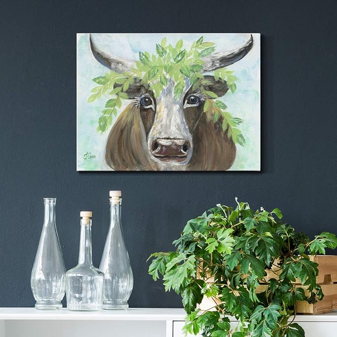 Renditions Gallery Canvas Animal Wall Art Modern Decorations Paintings Olive Crown Steer Abstract Glam Wild Longhorn Canvas Artwork Prints for Bedroom Office Kitchen - 8"x12" LT33