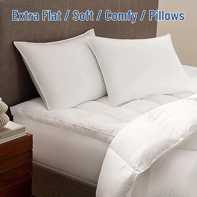 SILUI Ultra Thin Flat Soft Pillows Standard Size Set of 2 Pack Bed Pillow Down Alternative Fill for Side Back Stomach Sleepers, 20x26 Inches, White