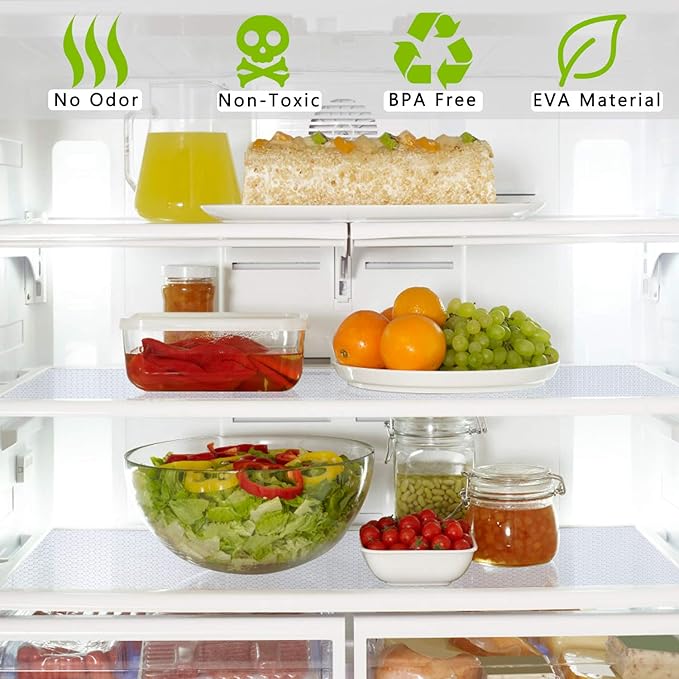 HooTown Refrigerator, Fridge Shelf Liners and Drawer Mats 11.8 Inch Wide x 19.6 Feet Long, Non Adhesive EVA Plastic Washable Waterproof Pads for Kitchen Cabinet, Pantry Closet, Cupboard, Transparent