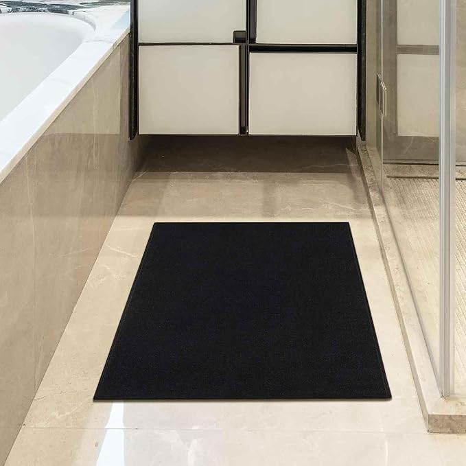 Machine Washable Modern Solid Design Non-Slip Rubberback 2x3 Traditional Area Rug for Entryway, Bedroom, Kitchen, Bathroom, 2'3" x 3', Black