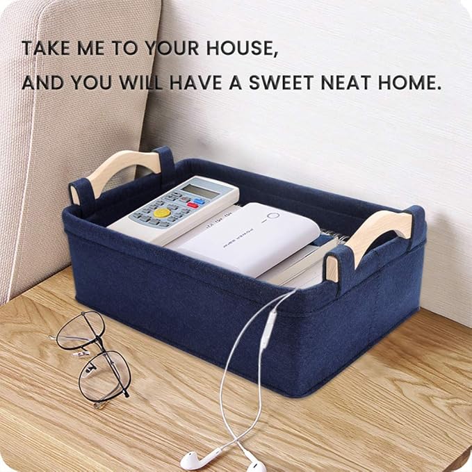 Basket Small Storage Baskets Little Basket Felt Soft Fabric Basket Storage Bins for Books Magazines Newspapers Shelves Storage Basket Collapsible Storage Basket Navy Blue Basket Storage Containers